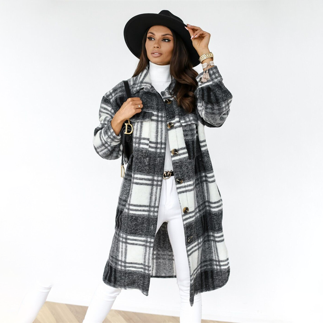 Long oversized checked coat for women - Seira