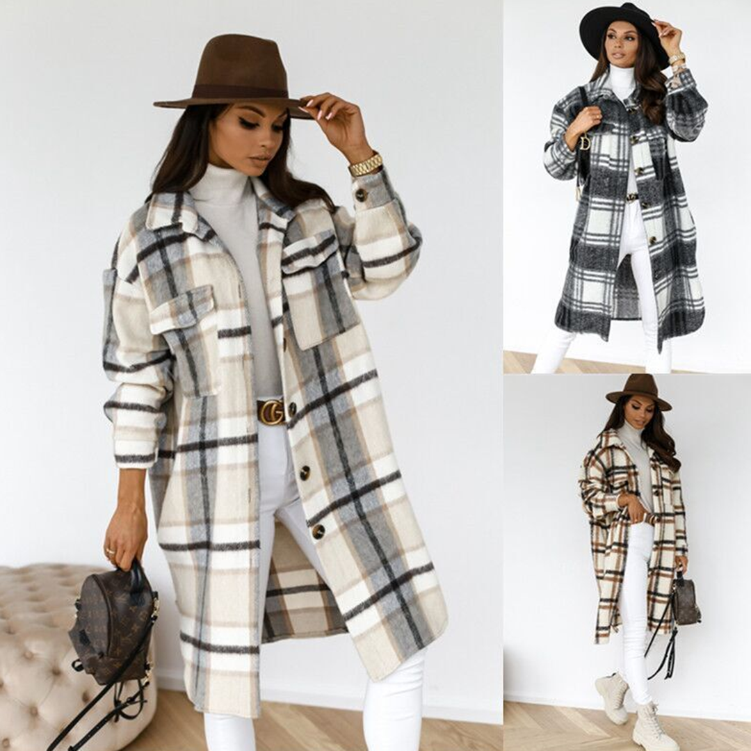 Long oversized checked coat for women - Seira