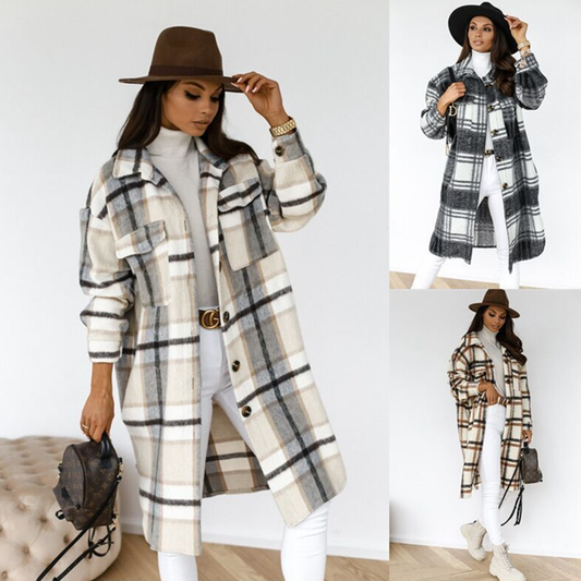 Langer karierter Oversize-Mantel für Damen – Seira