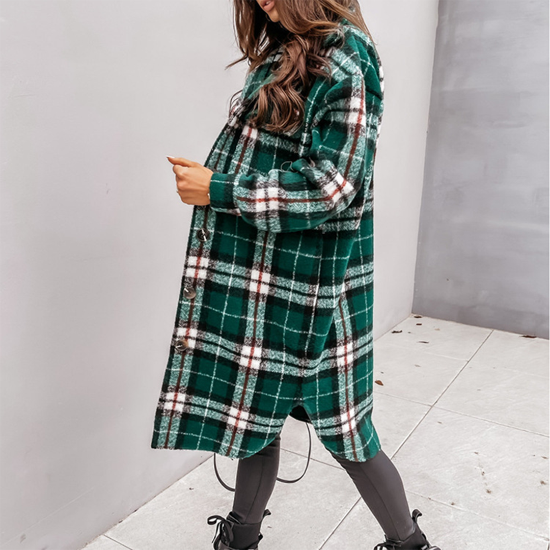 Long oversized checked coat for women - Seira