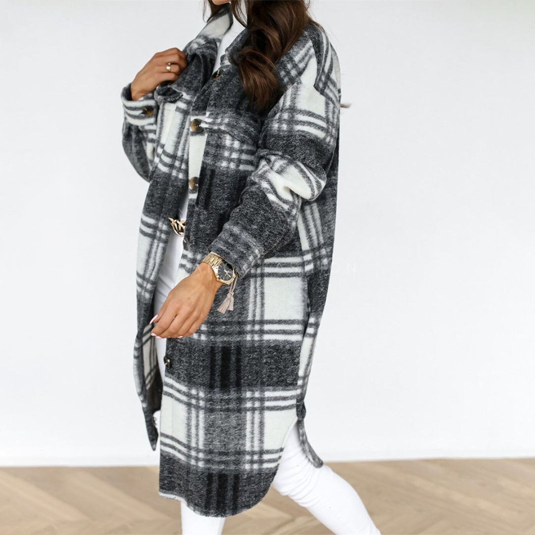 Long oversized checked coat for women - Seira