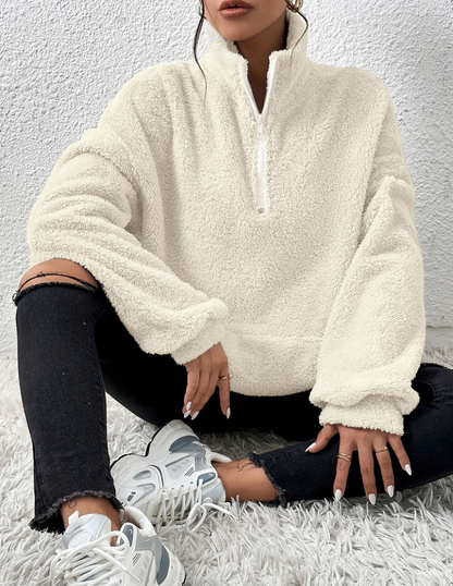 Soft Warm Fleece Jumper for Women with Half Zip and High Collar