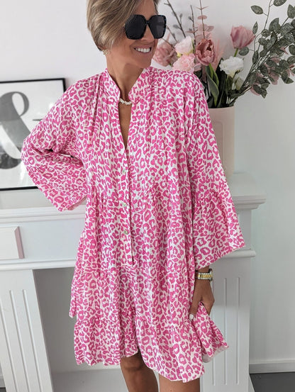 Mini Dress with Long Sleeves and V-Shaped Neck - Rosalinda