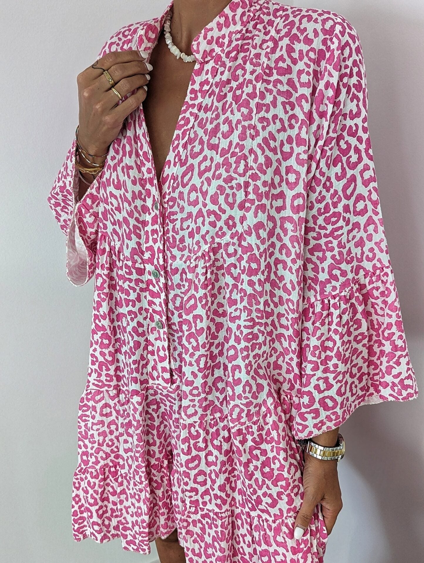 Mini Dress with Long Sleeves and V-Shaped Neck - Rosalinda
