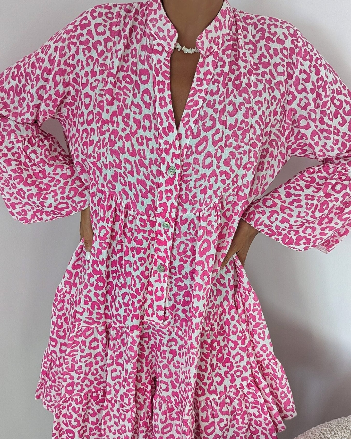Mini Dress with Long Sleeves and V-Shaped Neck - Rosalinda
