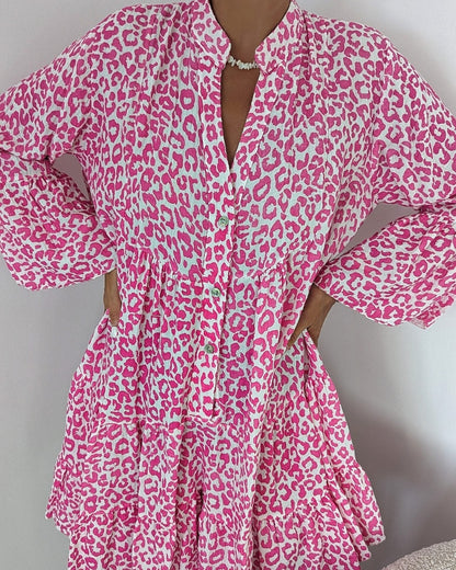 Mini Dress with Long Sleeves and V-Shaped Neck - Rosalinda