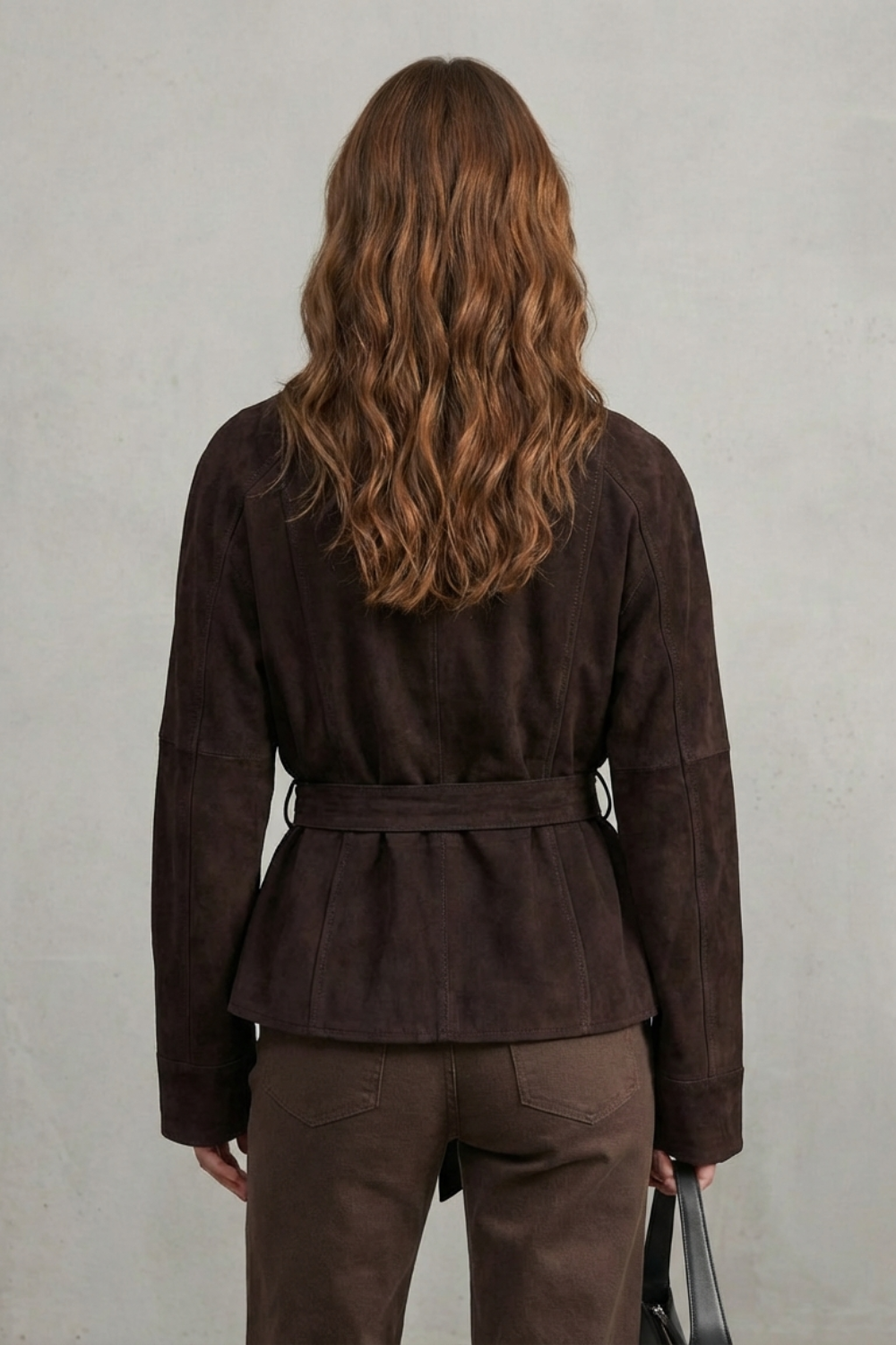 Ladies' Short Wool Jacket with Belt and Wide Lapels