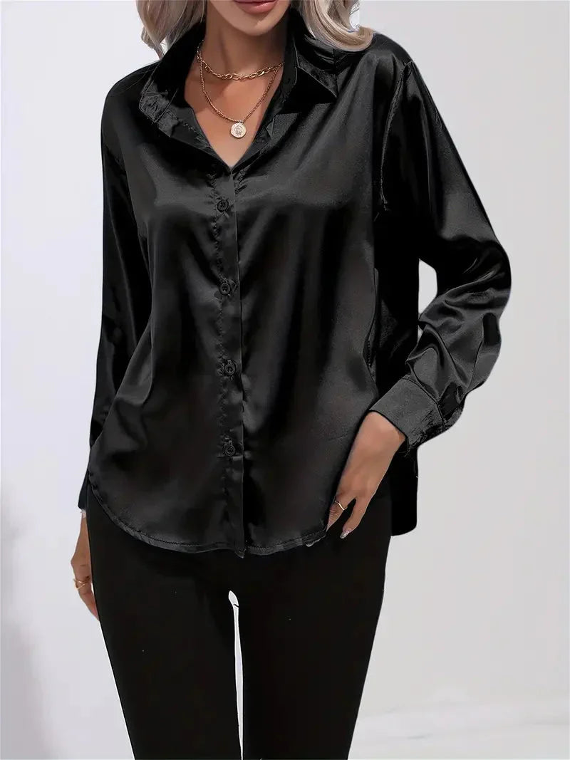 Elegant Satin Blouse with Collar and Button Closure for Women