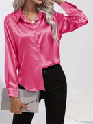 Elegant Satin Blouse with Collar and Button Closure for Women