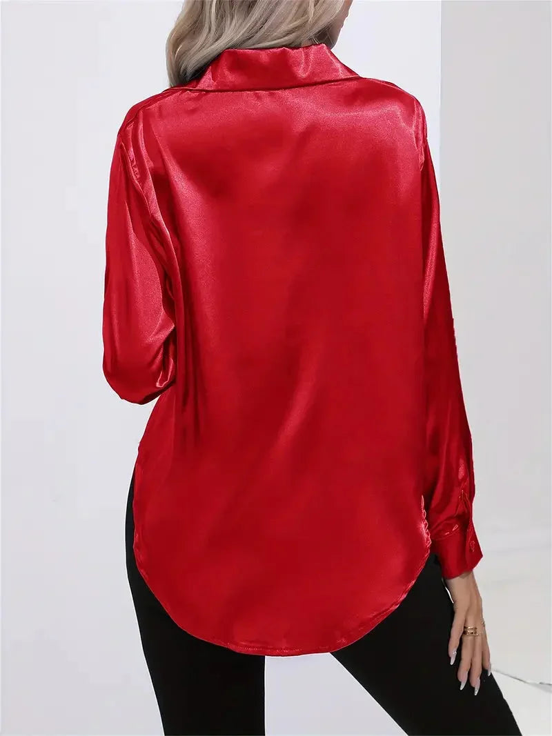 Elegant Satin Blouse with Collar and Button Closure for Women