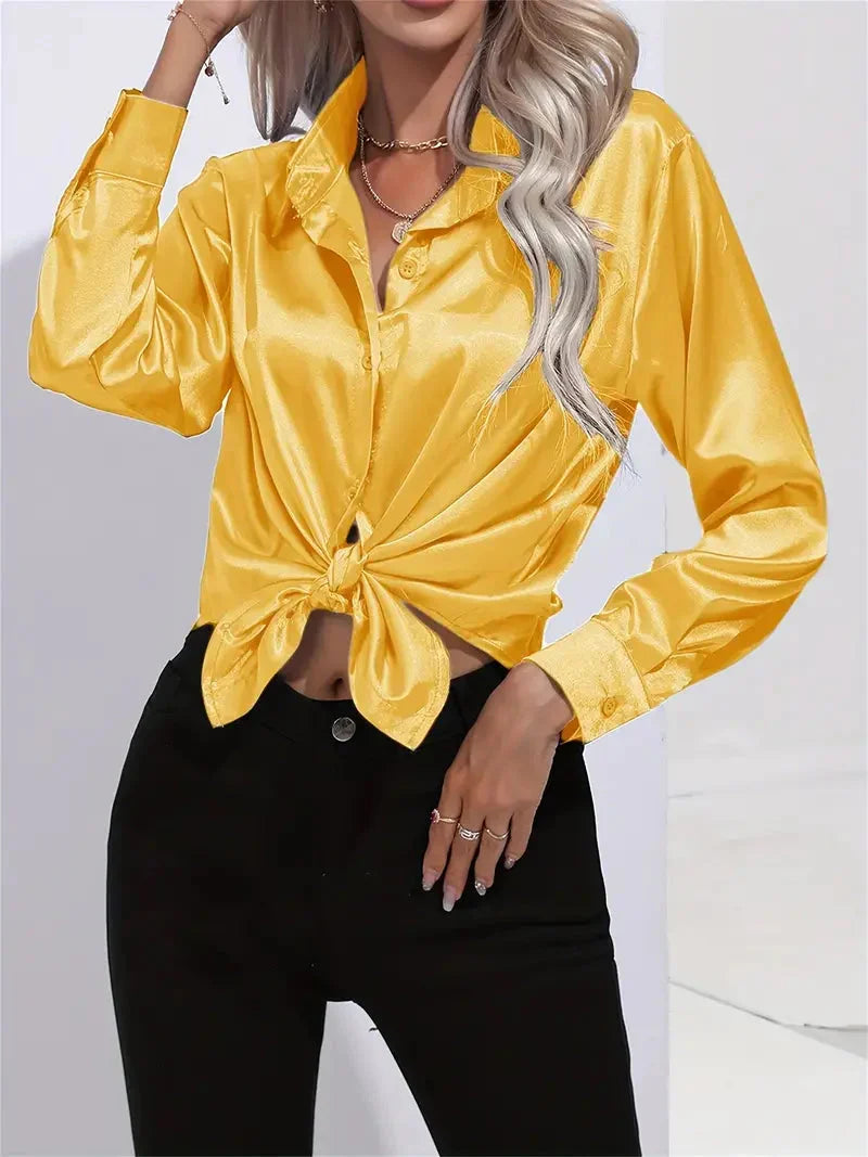 Elegant Satin Blouse with Collar and Button Closure for Women