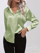 Elegant Satin Blouse with Collar and Button Closure for Women