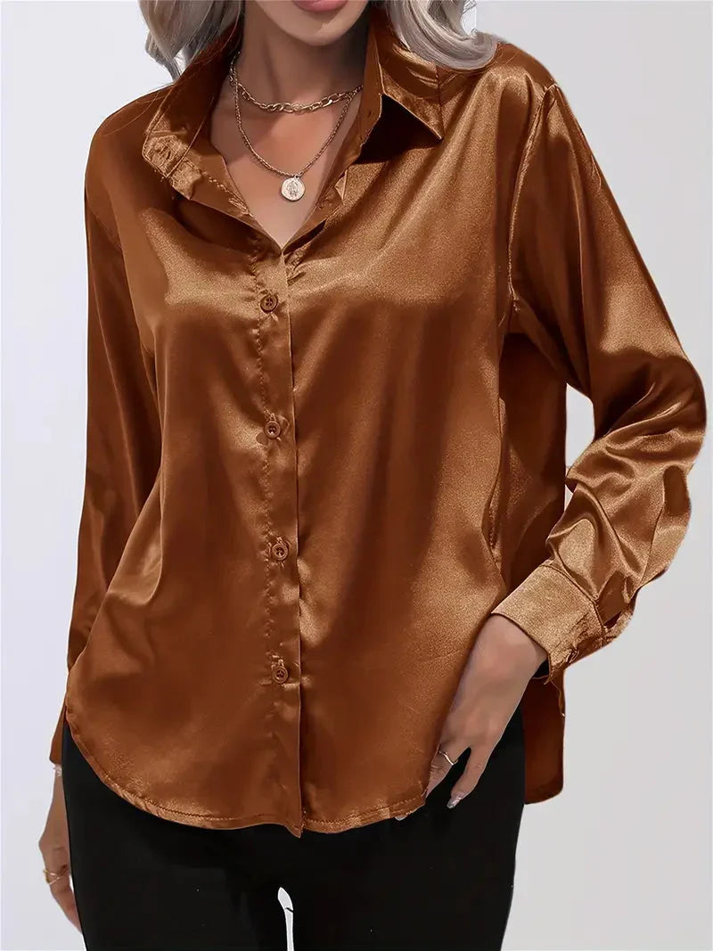 Elegant Satin Blouse with Collar and Button Closure for Women
