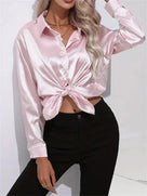 Elegant Satin Blouse with Collar and Button Closure for Women