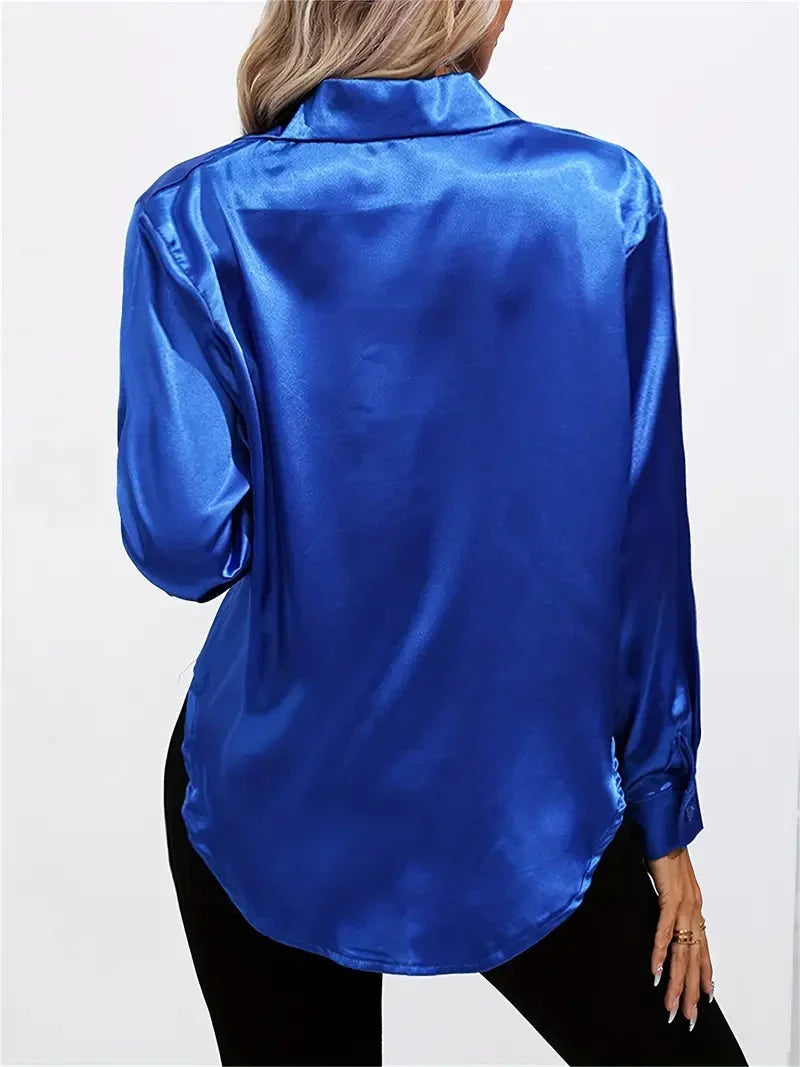 Elegant Satin Blouse with Collar and Button Closure for Women