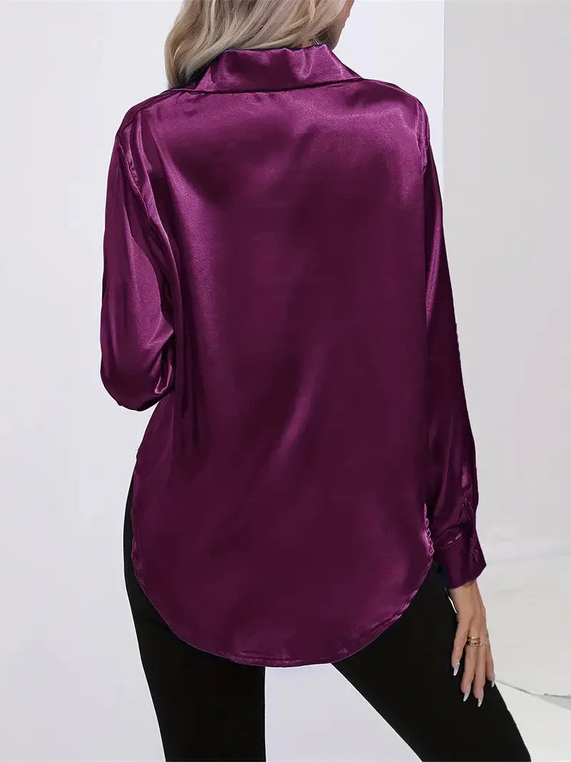 Elegant Satin Blouse with Collar and Button Closure for Women