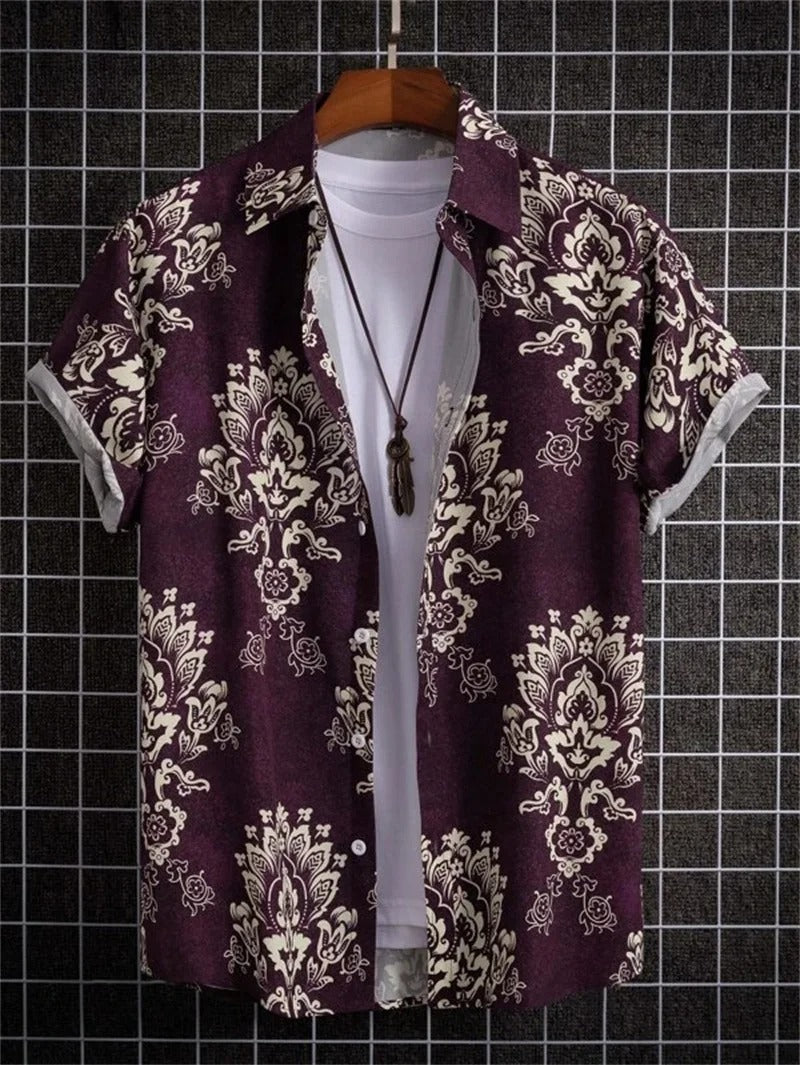 Amich - 3D Floral Print Hawaiian Shirt