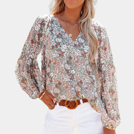 Blusa de gasa con estampado floral y escote en V: elegancia y comodidad en uno