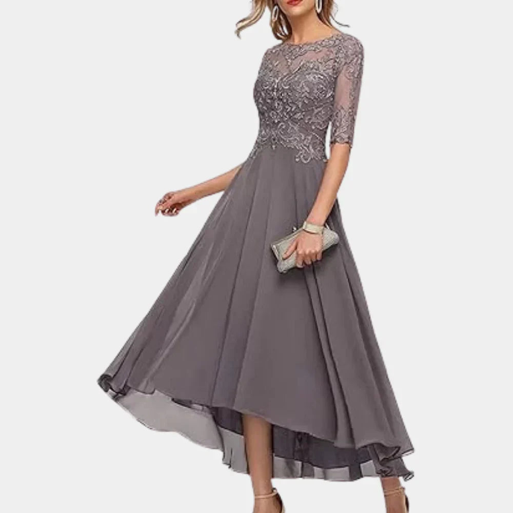 Ankle-Length Chiffon Dress with Elegant Details