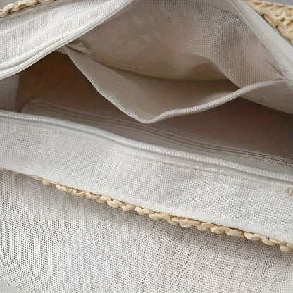 Mala de ombro entrançada para mulher, feita de palha, com alça ajustável, ideal para looks de verão