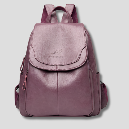 Anti-theft leather backpack for stylish women