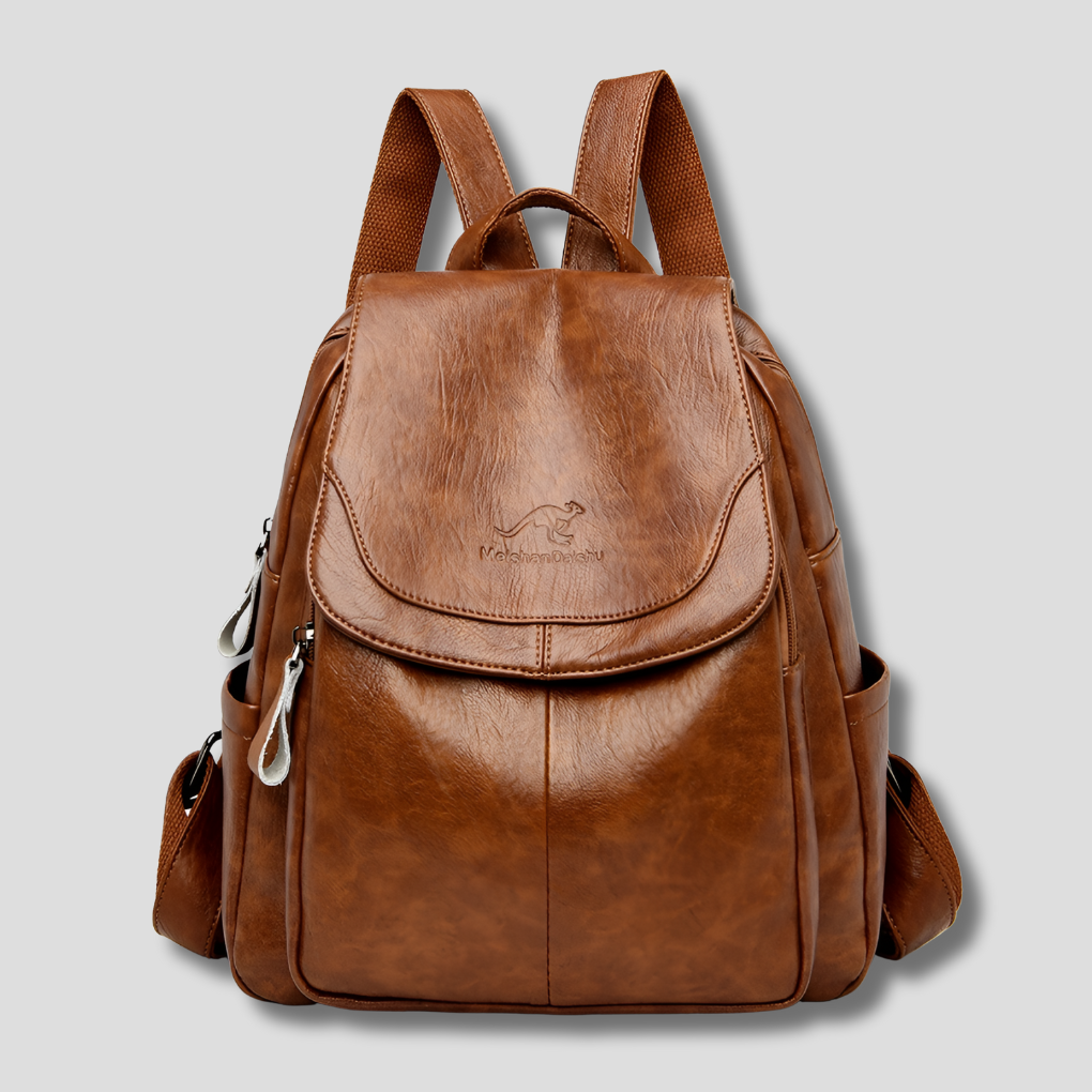 Anti-theft leather backpack for stylish women