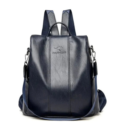 Anti-theft leather backpack for women, convertible design with hidden pockets for travel and everyday use