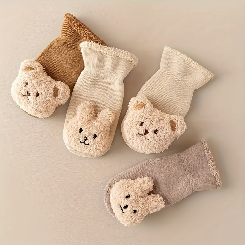 Antislip socks for newborn girls and boys with cute bear design - Angelie