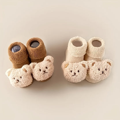 Antislip socks for newborn girls and boys with cute bear design - Angelie