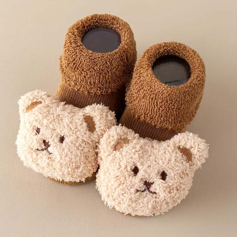 Antislip socks for newborn girls and boys with cute bear design - Angelie