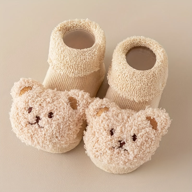 Antislip socks for newborn girls and boys with cute bear design - Angelie