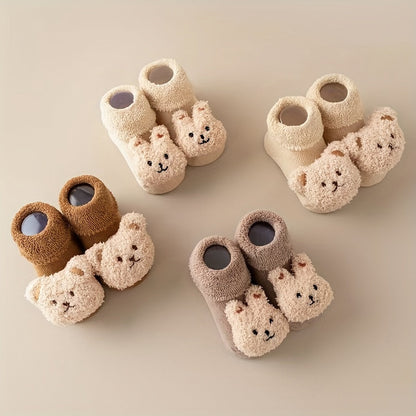 Antislip socks for newborn girls and boys with cute bear design - Angelie