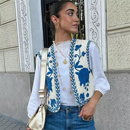 Mirthe - Wildflower Gilet with Embroidered Flowers