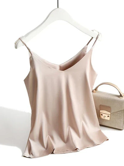 Basic Silk Top Shirt Women with Spaghetti Straps