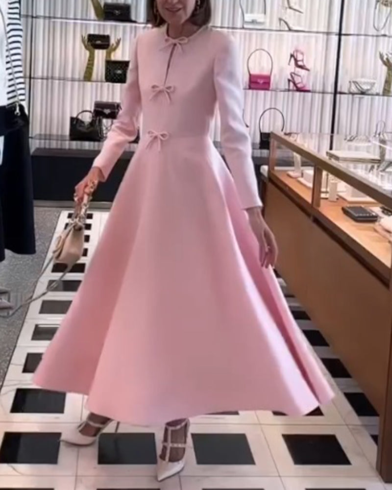 Arial | Solid Colour Elegant Dress with Ribbons