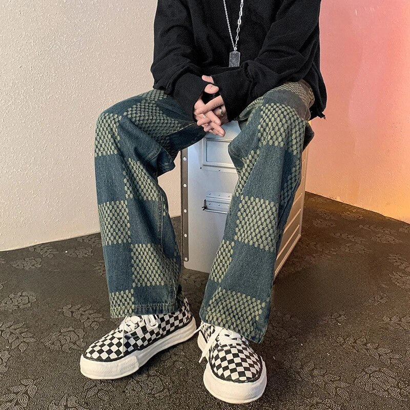 Arjen | Checked Baggy Denim Trousers for Men