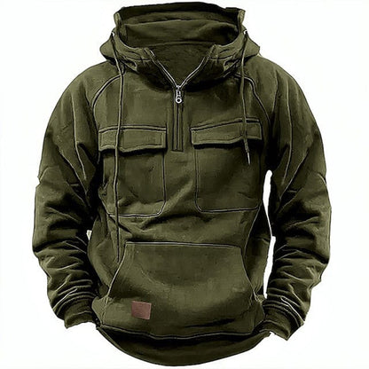 Retro Motor Hoodie for Men with a Rugged Look and Practical Details