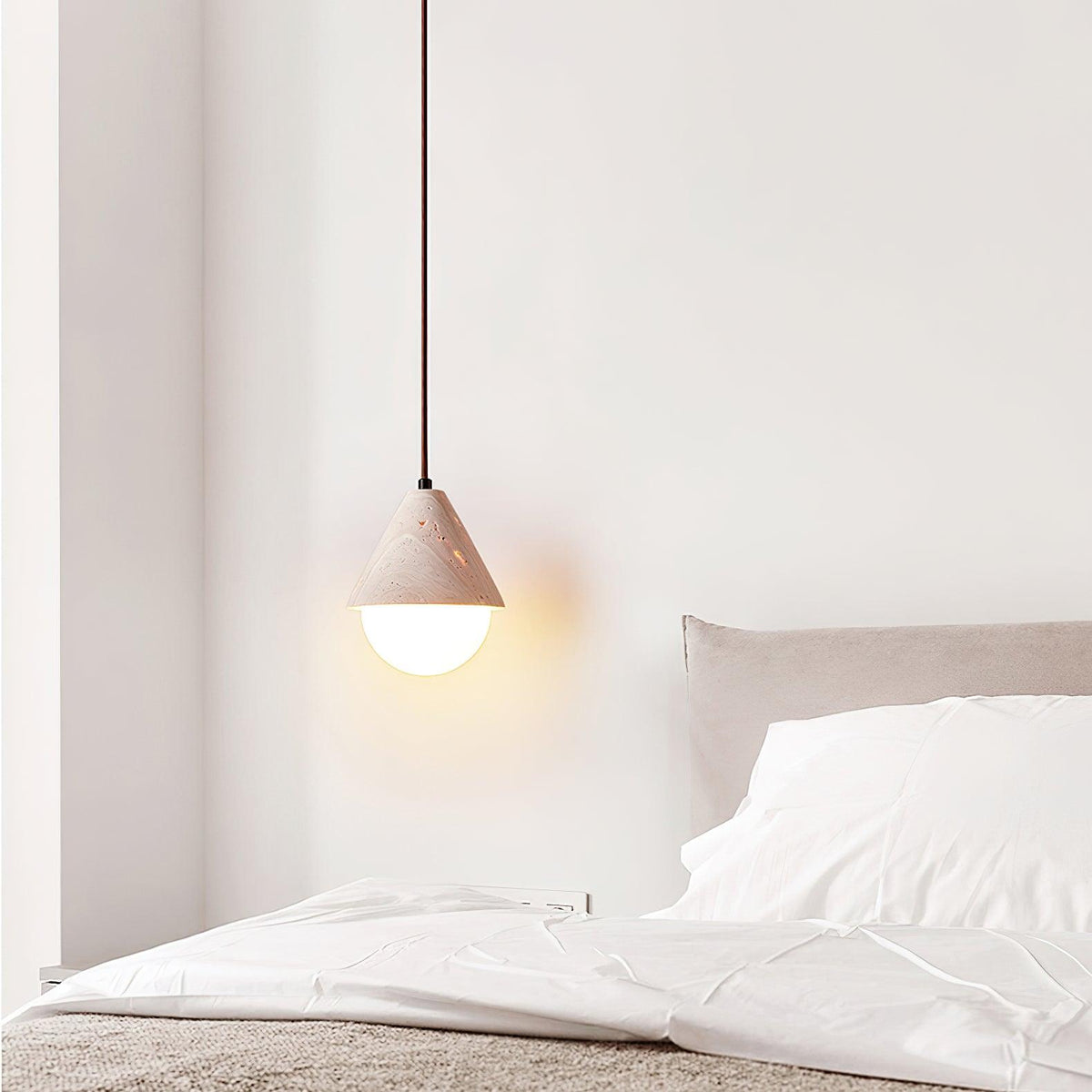 Modern Pendant Light in Travertine and Glass