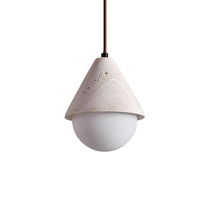 Modern Pendant Light in Travertine and Glass