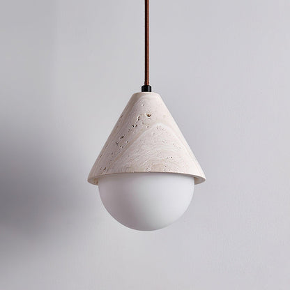 Modern Pendant Light in Travertine and Glass
