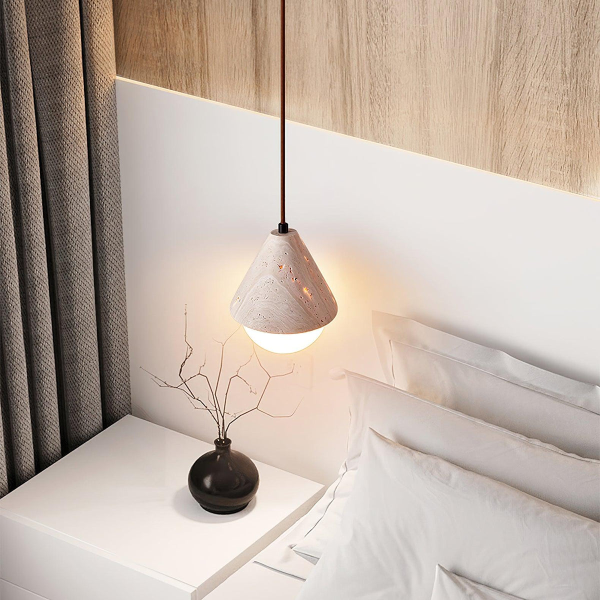Modern Pendant Light in Travertine and Glass
