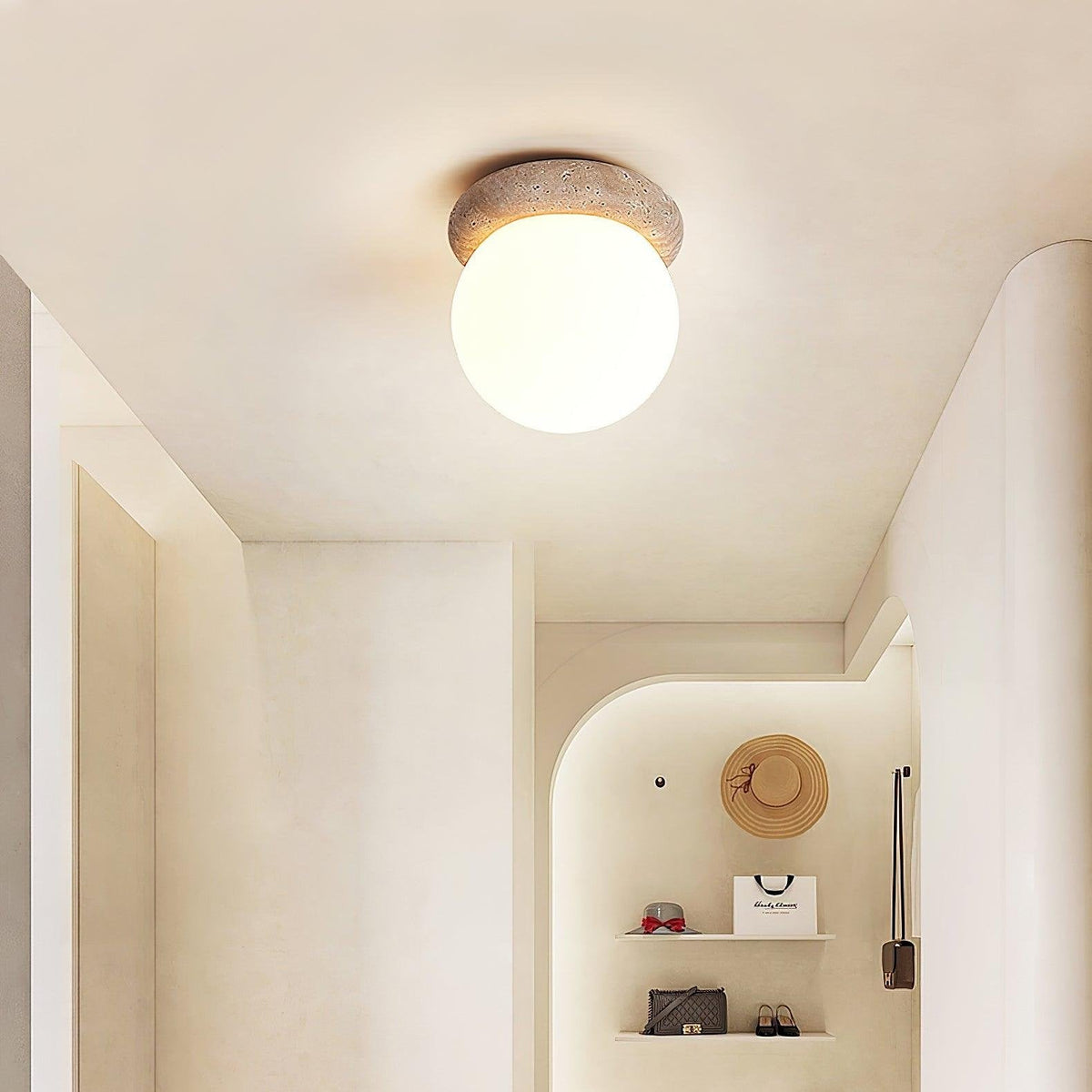 Asteroid Ceiling Light – Natural Travertine Elegance