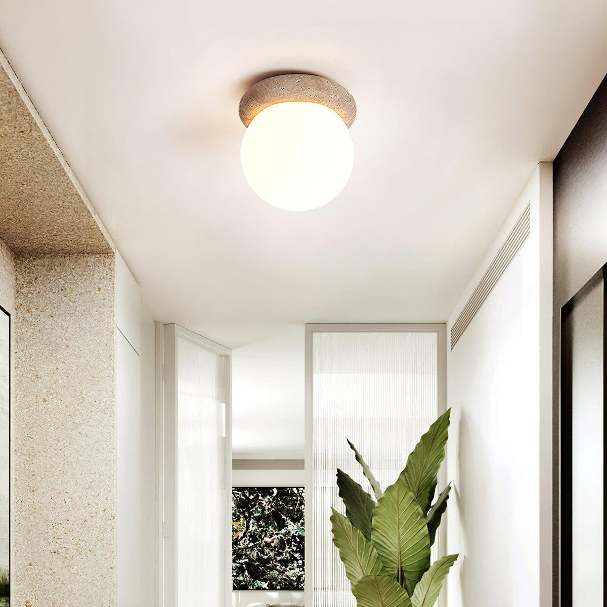 Asteroid Ceiling Light – Natural Travertine Elegance