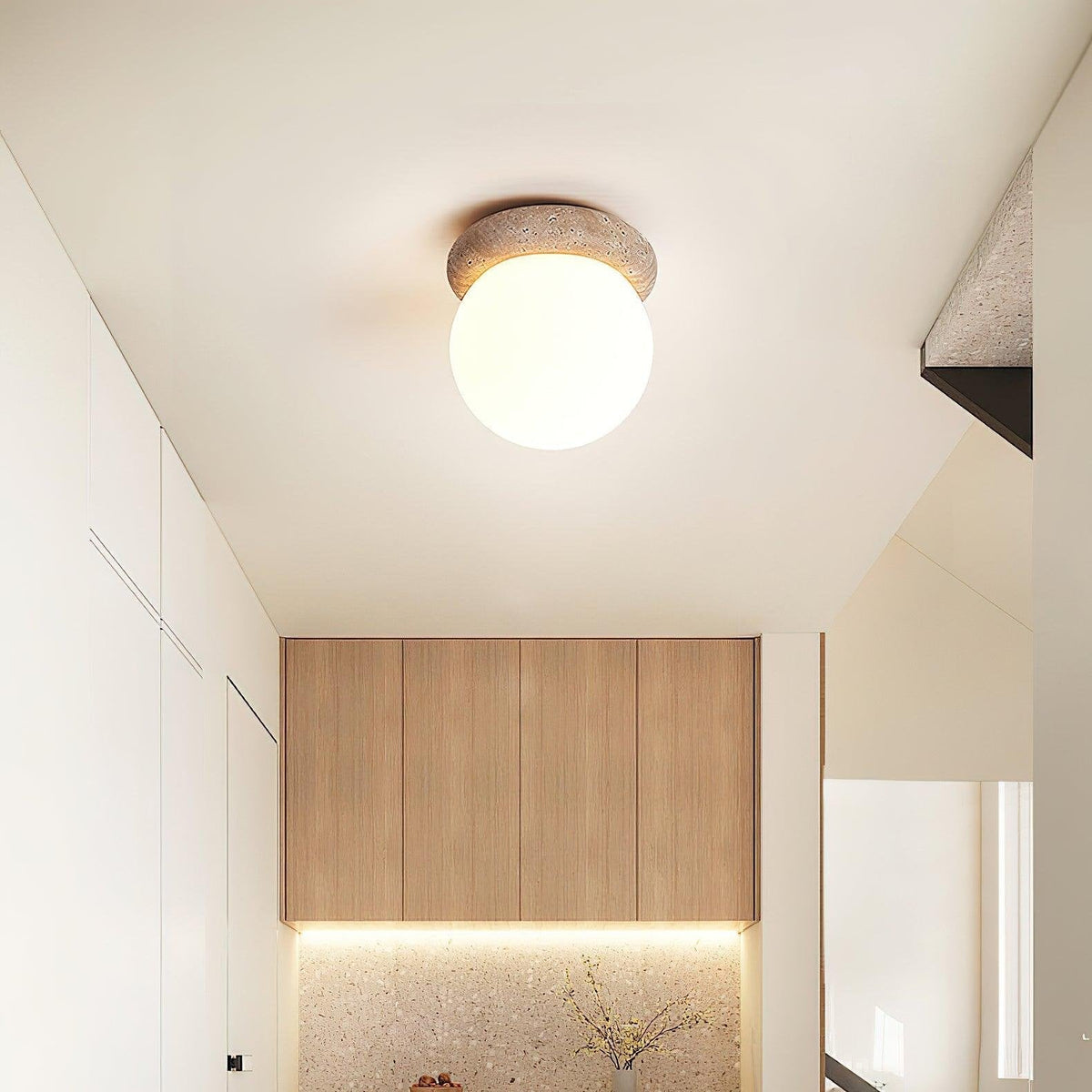 Asteroid Ceiling Light – Natural Travertine Elegance