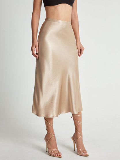 Emma - Satin Midi Skirt Elegant High Waist
