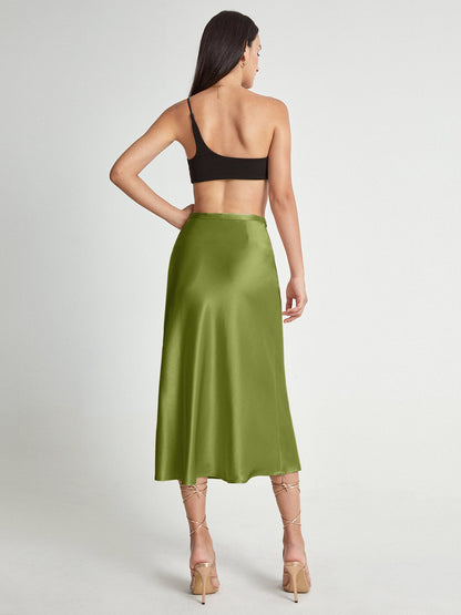 Emma - Satin Midi Skirt Elegant High Waist
