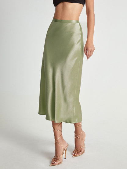 Emma - Satin Midi Skirt Elegant High Waist