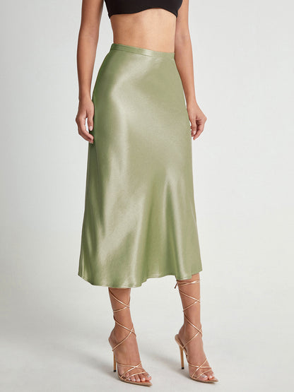 Emma - Satin Midi Skirt Elegant High Waist