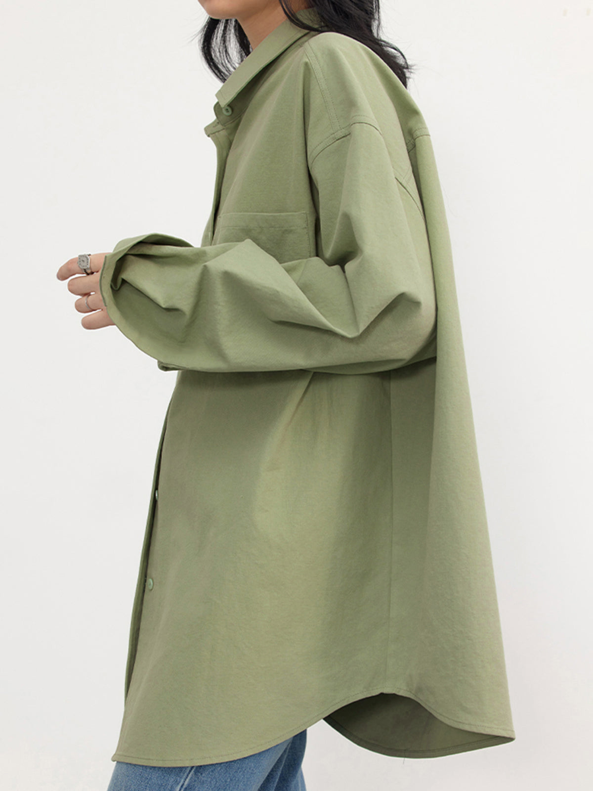 Ladies Relaxed Oversized Blouse with Chest Pocket and Button Closure