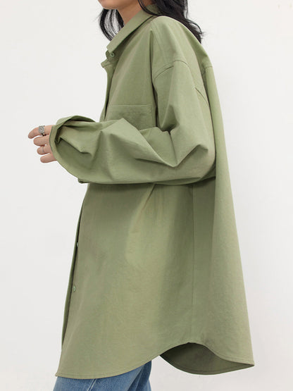 Ladies Relaxed Oversized Blouse with Chest Pocket and Button Closure